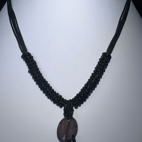 Mother of Pearl and Seed Beads on Leather Cord Necklace - Picture 3 of 10